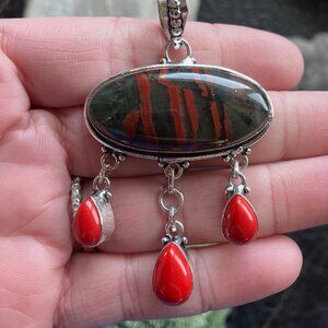 Setonite African Bloodstone and Red CoralJewelry Pendant Crystal Stone Jewelry